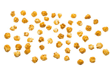 Caramel pop corn isolated on white background.