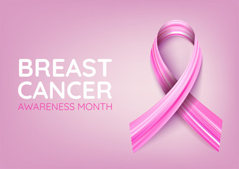 Breast cancer awareness month. Pink ribbon, acrylic brush in the form of tape. Vector illustration
