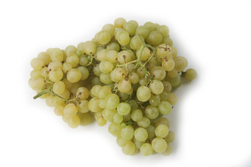 Two fresh ripe green grapes isolated on white background. Healthy fruits.