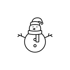 christmas snowman line icon on white background