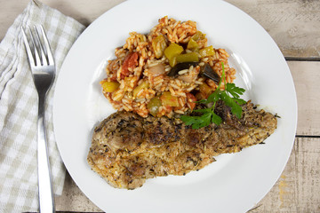escalope de porc et riz à al ratatouille