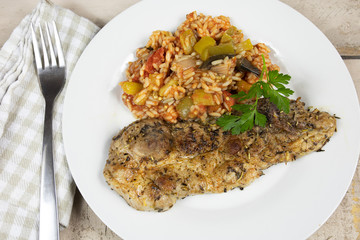 escalope de porc et riz à al ratatouille