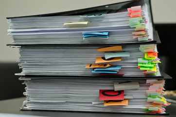 Extremely close up of the stacked office documents