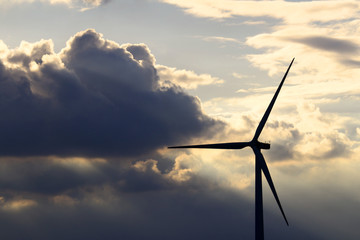 A wind power generator built in a dramatic sky