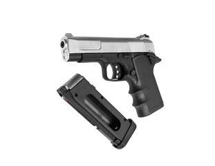 Pneumatic pistol isolated on white background.