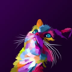 Deurstickers Tienerkamer kleurrijke kat popart portret vector