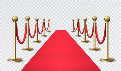 Red carpet with a golden barrier for VIP events and celebrations.