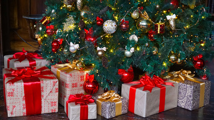 Christmas presents under the tree. New-year