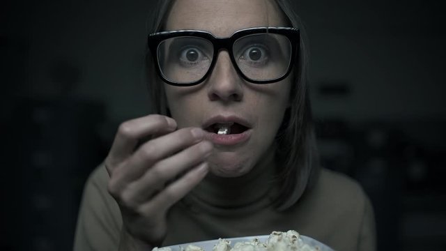 Addicted woman watching series online