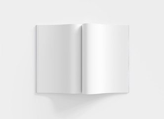 Blank open magazine pages mockup isolated on white background 3D rendering