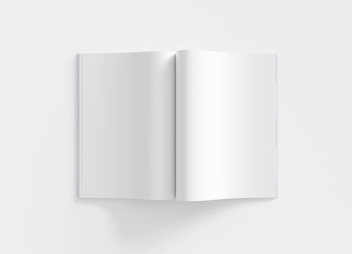 Blank Open Magazine Pages Mockup Isolated On White Background 3D Rendering