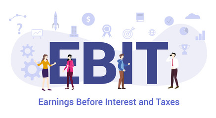 ebit earnings before interest and taxes concept with big word or text and team people with modern flat style - vector