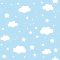 Seamless clouds in the sky pattern. Cute cartoon style.