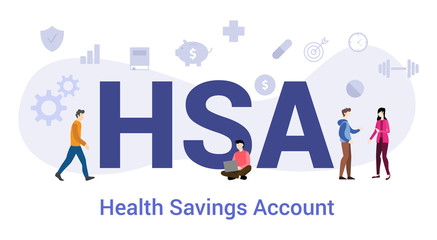 hsa health savings account concept with big word or text and team people with modern flat style - vector