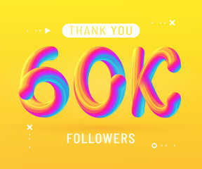 60K 3d vector abstract banner. Thank you,  Followers. Tempting Typography poster. Trendy design Icing Letters. Template for banner, social media, blog, post.Eps 10