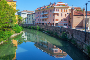water canal and street in Padua , Italy 