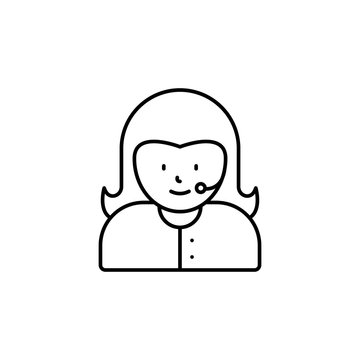 call center, avatar, girl line icon on white background