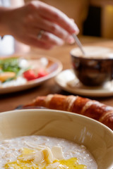 oatmeal with butter close-up. 