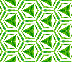 Green kaleidoscope seamless pattern. Hand drawn wa