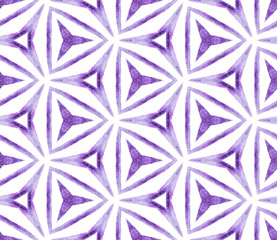 Purple kaleidoscope seamless pattern. Hand drawn w