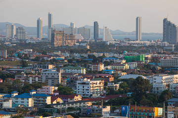 view of Pattaya city in the evening at sunset