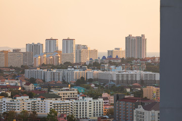 view of Pattaya city in the evening at sunset