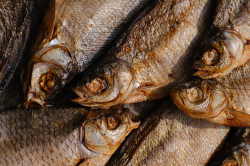 conceptual flat background of dried fish. vobla