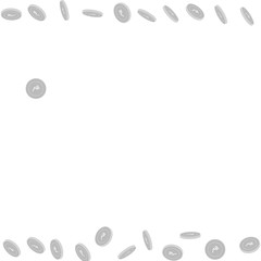 Indian rupee coins falling. Scattered black and wh