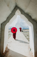 Children monks spending time together at the pagoda. In myanmar childrens start the training to...