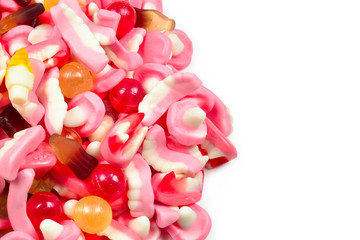 Assorted gummy candies. Top view. Jelly  sweets.