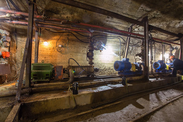 Fototapeta na wymiar pumping station in underground mine