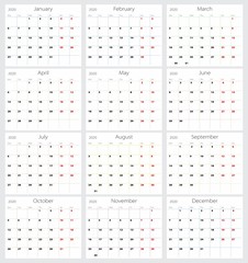 Vector calendar 2020 (English version)