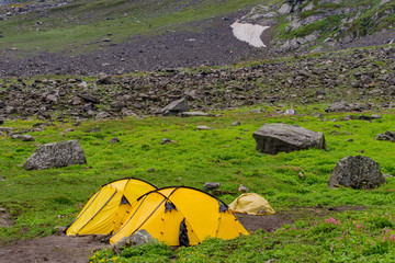 Camping in the high altitude himalayan mountains