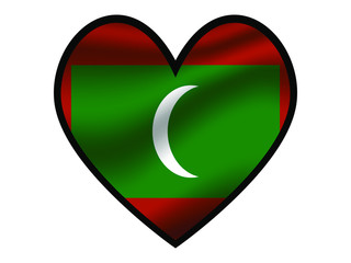 Maldives National flag inside Big heart. Original color and proportion. vector illustration, from world countries of all continent set. Isolated on white background