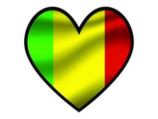 Mali National flag inside Big heart. Original color and proportion. vector illustration, from world countries of all continent set. Isolated on white background