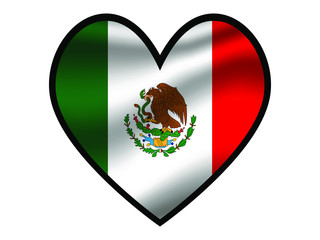 Mexico National flag inside Big heart. Original color and proportion. vector illustration, from world countries of all continent set. Isolated on white background