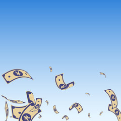 Chinese yuan notes falling. Random CNY bills on bl