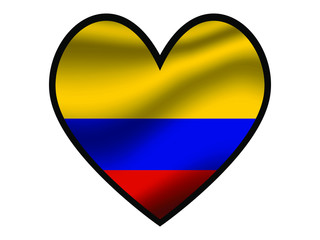 Colombia National flag inside Big heart. Original color and proportion. vector illustration, from world countries of all continent set. Isolated on white background