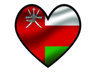 Oman National flag inside Big heart. Original color and proportion. vector illustration, from world countries of all continent set. Isolated on white background