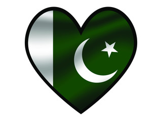 Pakistan National flag inside Big heart. Original color and proportion. vector illustration, from world countries of all continent set. Isolated on white background