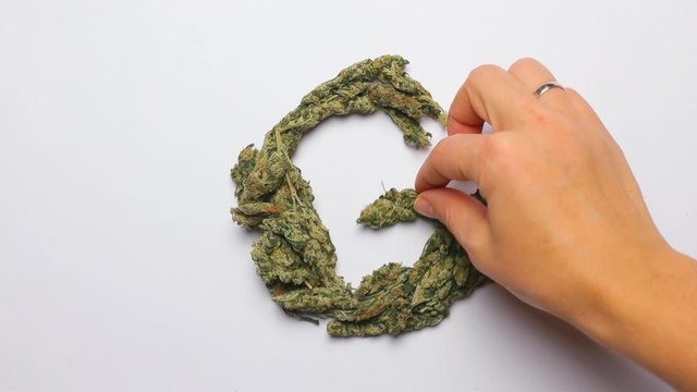 hand makes the letter g, english alphabet, from cannabis
