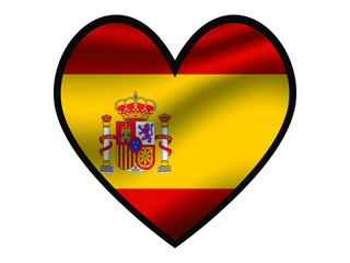 Spain National flag inside Big heart. Original color and proportion. vector illustration, from world countries of all continent set. Isolated on white background