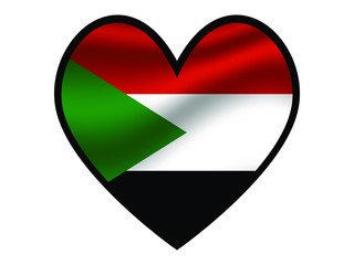 Sudan National flag inside Big heart. Original color and proportion. vector illustration, from world countries of all continent set. Isolated on white background