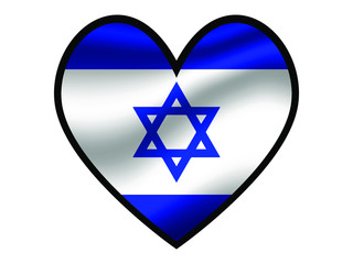 Israel National flag inside Big heart. Original color and proportion. vector illustration, from world countries of all continent set. Isolated on white background