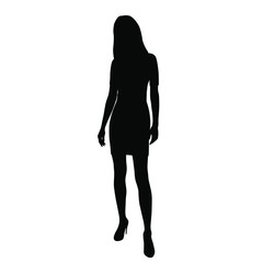 Silhouette of a woman in summer dress standing, business people,vector illustration, black color, isolated on white background