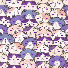 Cute cat seamless pattern background. Vector illustration.