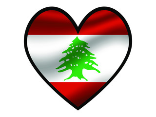 Lebanon National flag inside Big heart. Original color and proportion. vector illustration, from world countries of all continent set. Isolated on white background