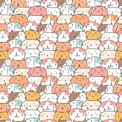 Cute cat seamless pattern background. Vector illustration.