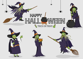 collection set of halloween monster costume Witch - obrazy, fototapety, plakaty