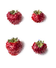 four strawberry icon low poly red
